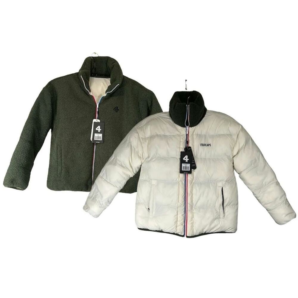 Fourlaps Medium Polar Quilted Sherpa Jacket Thyme / White NWT Women's